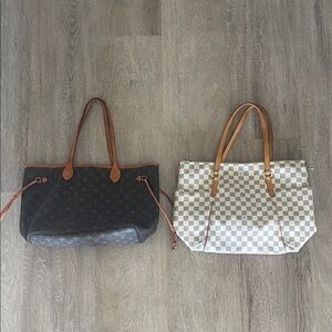 -Reserved- Brown Monogram and white/cream Checkered Tote Bag